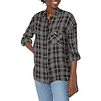 LIRA Clothing Women's Hayworth Plaid Button up Top, Black, XS/S