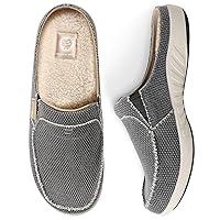 Mens Slippers with Arch Support, Canvas House Slipper for Men with Velvet Lining, Slip On Clog, Indoor Outdoor House Shoes with Anti-Skid Rubber Sole