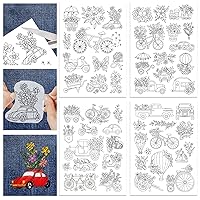 GLOBLELAND 4 Sheets 51Pcs Transportation and Flower Water Soluble Hand Sewing Stabilizers for Fabric Embroidery Stitch Practice Embroidery Patterns Transfers for Embroidery Beginners Lovers