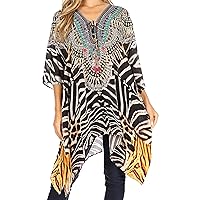Sakkas Aymee Women's Caftan Poncho Cover up V Neck Top Lace up with Rhinestone