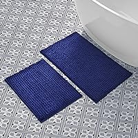 Laura Ashley Butter Chenille Bath Rug, Absorbent Shaggy Bathroom Mat, Non Slip Plush Carpet Rugs for Tub and Sink - 2 Piece (17
