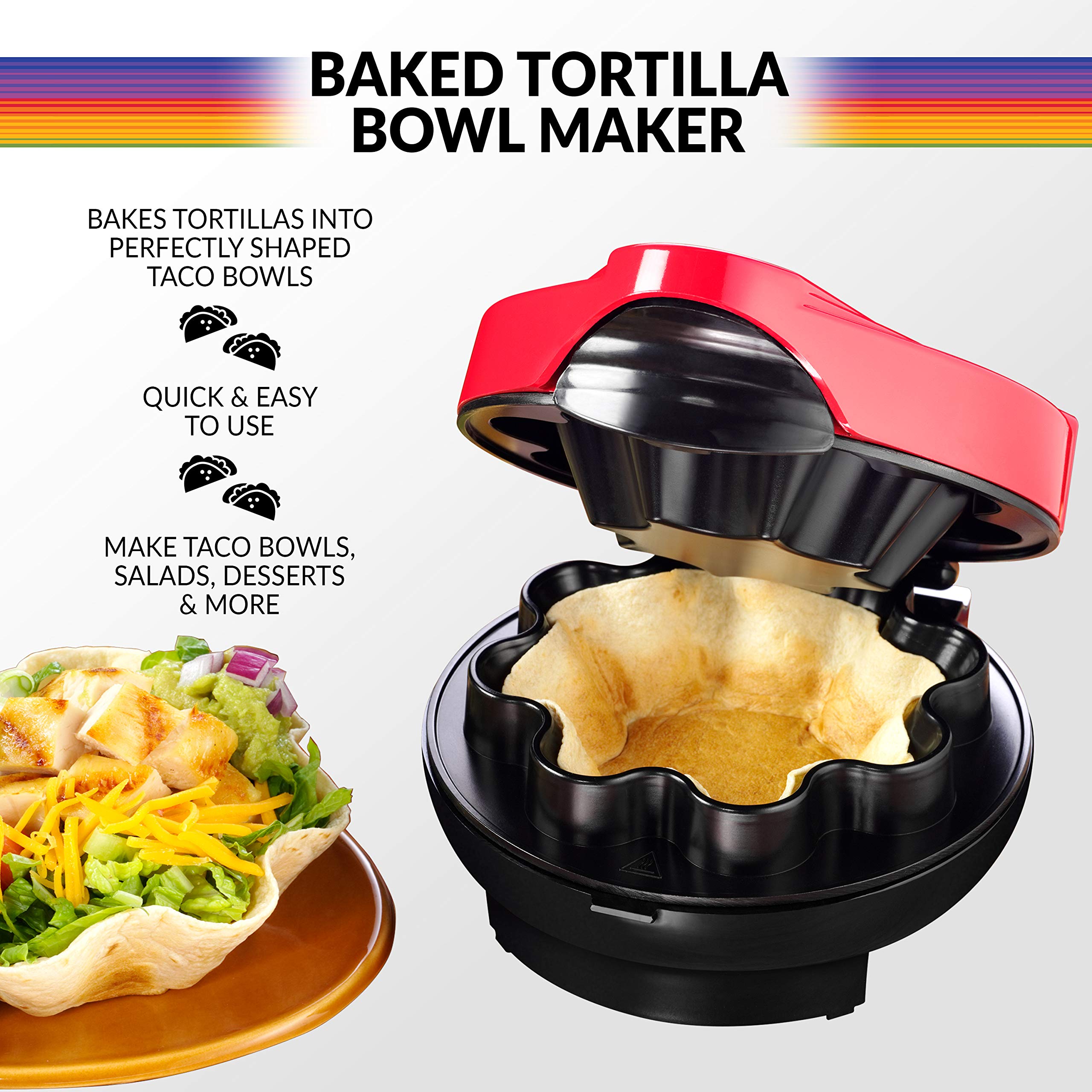 Taco Tuesday Tortilla Bowl Maker For Baked Taco Bowls, Tostadas, Salads, Dips, Appetizers, and Desserts - 8 to 10 Inch Tortillas - Red
