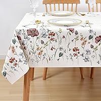 Vinyl Rectangle Tablecloth Farmhouse Summer Vinyl Oil Cloth Table Cover Plastic Waterproof Tablecloths Spillproof Wipeable PVC Table Cloth for Kitchen Table 54 x 70 Beige Floral Bird