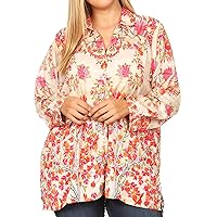 Sakkas ISSA Women's Long Sleeve Floral Print Casual Button Down Shirt Blouse Top