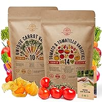 Organo Republic 10 Carrots & 14 Rare Tomato & Tomatillo Seeds Variety Packs Bundle Non-GMO, Heirloom for Planting Indoor/Outdoor Over 4400 Plants