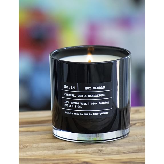 Lulu Candles, Jasmine, Oud & Sandalwood, Luxury Scented Soy Jar Candle, Hand Poured in The USA