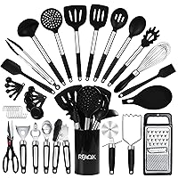 40PCs Silicone Cooking Utensils Set 446℉ Heat Resistance, RFAQK BPA Free Kitchen Utensils Set for Nonstick Cookware, Gadgets includes Can Opener, Potato Smasher,Peeler,Tongs,Spatula Set,Pizza Cutter