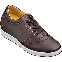 TOTO Men's Invisible Height Increasing Elevator Shoes - Leather/Mesh Lace-up Casual Fashion Sneakers - 3.2 Inches Taller
