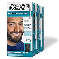 Just For Men Mustache & Beard, Beard Dye for Men with Brush Included for Easy Application, With Biotin Aloe and Coconut Oil for Healthy Facial Hair - Darkest Brown, M-50, Pack of 3