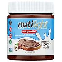 Nutilight No Sugar Added Hazelnut Spread with Cocoa and Milk, Keto and Diabetic Friendly, Non-GMO, Gluten-Free, and Soy-Free, 11 Oz (Pack of 1)