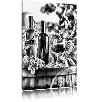 Canvas picture - Grapes on the barrel - Size: 39.4 x 27.6 inch - fully assembled on a wooden frame