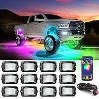 MICTUNING C2 Max RGB+IC Chasing Color LED Rock Lights - 12 Pods Underglow Lighting Kit, Dynamic Lighting Modes, Extensible Up to 24 Pods with Stable APP Control, IP68 Waterproof, DIY Effect