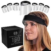 Salon World Safety 160 Black Face Shields (40 Packs of 4) - Ultra Clear Protective Full Face Shields to Protect Eyes, Nose and Mouth - Anti-Fog PET Plastic, Elastic Headband - Sanitary Droplet Guard