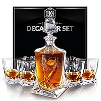 Whiskey Decanter Set for Men with 4 Drinking Glasses for Cognac, Bourbon, Rum, Scotch, Liquor Crystal Clear Decanter Sets House Warming Gifts New Home Whiskey Gifts for Men Dad Him