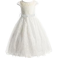 Lace Peek-A-Boo Bodice Communion Flower Girl Pageant Long Dress - White 14