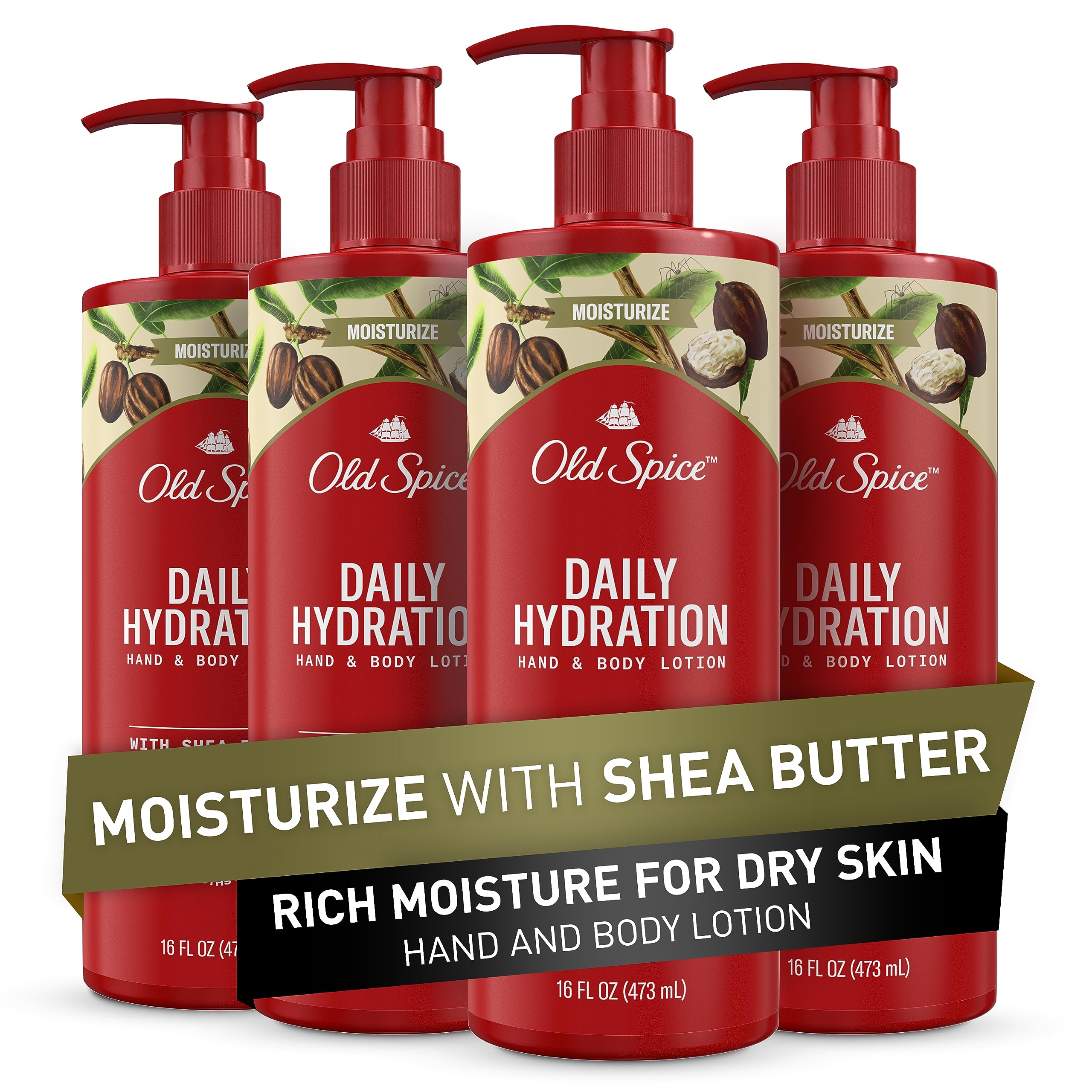 Old Spice Daily Hydration Hand & Body Lotion for Men With Shea Butter (Pack of 4) 16 Fl Oz