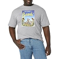 Disney Big Bambi Sunflowers Men's Tops Short Sleeve Tee Shirt, Athletic Heather, X-Large