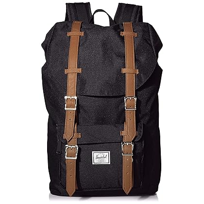 Herschel Little America Laptop Backpack, Black/Tan Synthetic Leather, Classic 25.0L