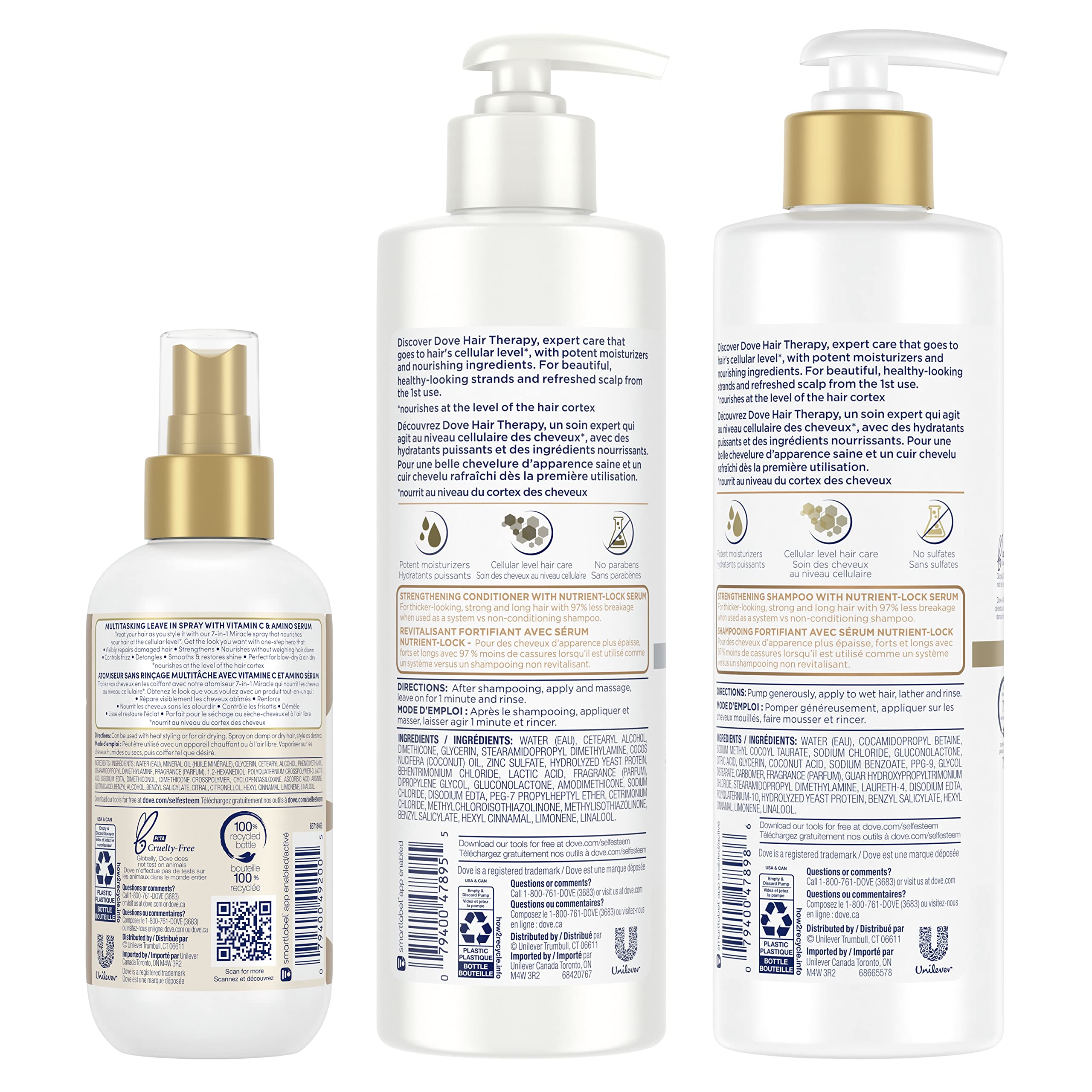 Dove Hair Therapy Shampoo, Conditioner and 7-in-1 Hairspray Breakage Remedy for Damaged Hair with Nutrient-Lock Serum
