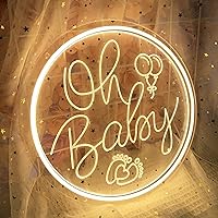 Oh Baby Neon Signs for Backdrop, Baby Neon Light Sign Wall Decor, Birghtness Adjuestable Round 3D Carving LED Light Oh Baby Night Light for Kids Bedroom Nursery First Birthday