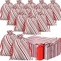 Windyun 100 Pcs Christmas Satin Gift Bag with Drawstring Candy Cane Bags Christmas Mini Glitter Stripes Treat Bags Reusable Wrapping Sacks for Christmas Party Favors(White and Red, 6 x 8 Inch)