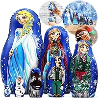 Matryoshka Russian Nesting Doll Babushka Beautiful Cartoon Characters Frozen Elsa Set 7 Pieces Pcs Wooden Hand Painted Souvenir Craft Gift