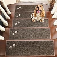 BEQHAUSE Stair-Treads-for-Wooden-Steps-Non-Slip Stair Treads Machine Washable Carpet Stair Treads 28inX9in Soft Indoor Stair Runner for Kids Elders and Pets 100% Polyester 15pcs,Brown