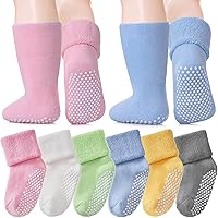 MQELONG Baby Non Slip Grip Ankle Socks with Non Skid Crew Socks for Infants Toddlers Kids Boys Girls 6 Pairs