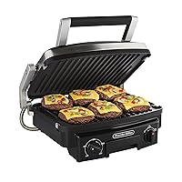 5-in-1 Electric Indoor Grill, Griddle & Panini Press, Opens Flat to Double Cooking Space, Reversible Nonstick Plates, Stainless Steel (25340R)
