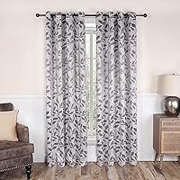 Superior Blackout Curtains, Room Darkening Window Accent for Bedroom, Sun Blocking, Thermal, Modern Bohemian Curtains, Leaves Collection, Set of 2 Panels, Rod Pocket - 52 in x 96 in, Grey