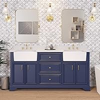 Kitchen Bath Collection Zelda 72-inch Double Farmhouse Vanity (Quartz/Royal Blue): Includes Royal Blue Cabinet with Stunning Quartz Countertop and White Ceramic Farmhouse Apron Sinks