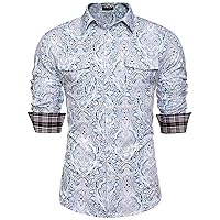 COOFANDY Mens Paisley Printed Shirts Casual Long Sleeve Button Down Shirts Floral Dress Shirt with Pockets