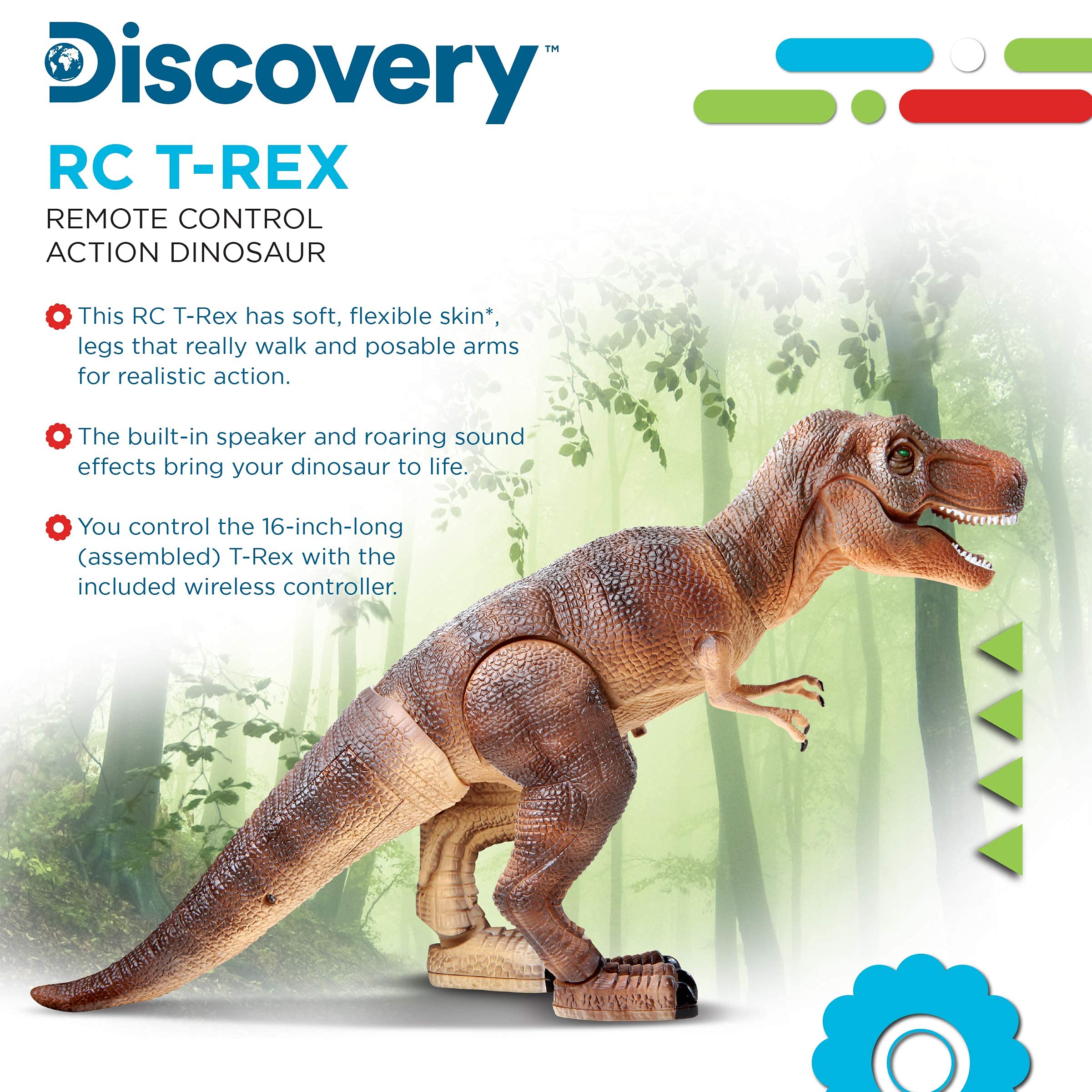 Discovery Kids Remote Control RC T Rex Dinosaur Electronic Toy Action Figure Moving & Walking Robot w/Roaring Sounds & Chomping Mouth, Realistic Plastic Model, Boys & Girls 6 Years Old+