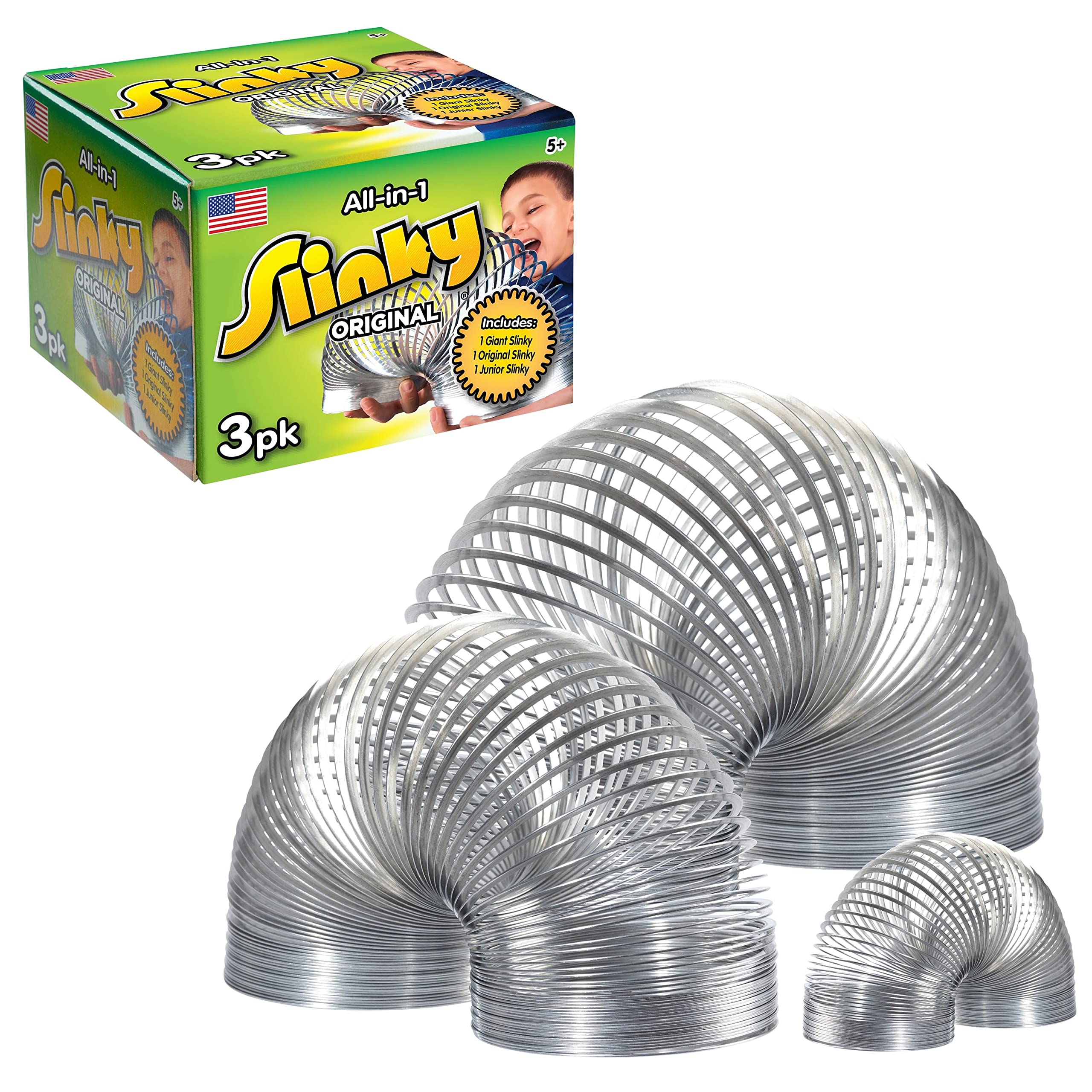 The Original Slinky® Brand Fidget Toy Pack: 1 Giant, 1 Classic, and 1 Slinky Junior Walking Metal Spring Kids Toys for Ages 5 Up