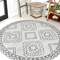 JONATHAN Y MOH200B-3R Amir Moroccan Beni Souk Area Rug, Bohemian, Scandinavian, Transitional, Rustic for Living Room, Dining Room, Bedroom, Kitchen, Cream/Gray, 3' Round