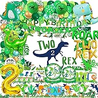 Dinosaur 2nd Birthday Party Decorations,2nd Birthday Decorations For Boys,Two Rex 2nd Birthday Party Dinosaur Decorations include Dino Balloon Arch Backdrop Cake Topper Plates Napkins and Cups