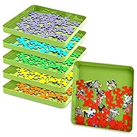 Jigsaw Puzzle Sorter Trays in Green - 6 Pack Plastic Puzzle Organizer Puzzle Stacking Trays for Large Puzzles