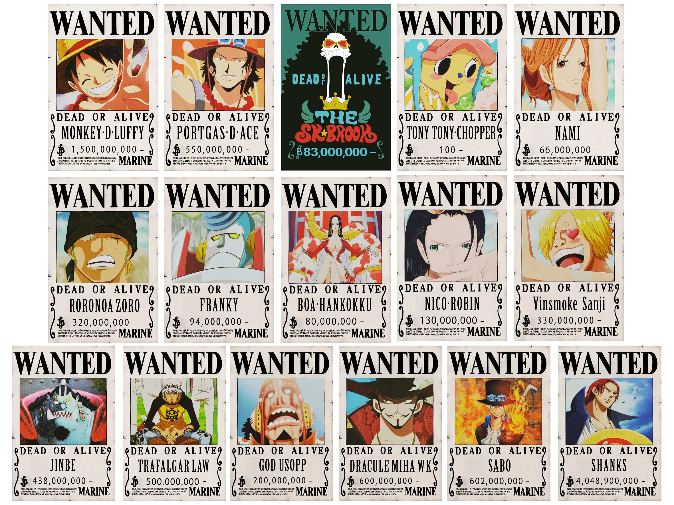 PWFE 24Pcs/set One Piece Wanted Posters 28.5cmÃ—19.5cm Luffy 1.5 Billion  Anime Posters - Walmart.com
