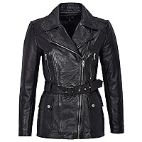 Smart Range Women's Real Lambskin Black Leather Jacket Trench Fashion designer Mid-Length Winter Coat