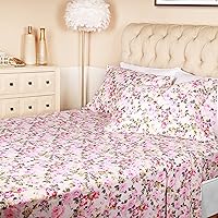 Superior Cotton Bed Sheets Set with Pillowcases 300-Thread Count Bed Sets, Durable and Breathable, Machine Washable, Vintage Floral Bedding Bohemian Wildflower, California King, Cream