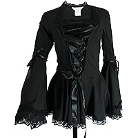 (XS or 24) Gothic Romance - Black Steampunk Gothic Bell Sleeve Corset Ribbon Top