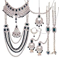 I Jewels 18K Gold Plated Indian Wedding Bollywood Handcrafted Faux Kundan & Stone Studded Bridal Jewellery Set For Women (BLP030-31)