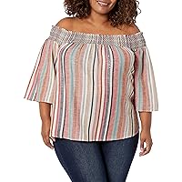 City Chic Women's Apparel Women's Plus Size Bardot Top with 3/4 Length Sleeves
