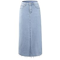 Long Denim Skirt for Women Casual A-Line Denim Maxi Skirt Stretch High Waisted Jean Skirt with Pocket Blue