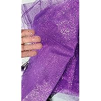 Sequins & Iridescent Glitter Sparkle Stretch Tulle Fabric Color Purple 64
