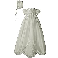 Girls White Silk Dupioni Dress Christening Gown Baptism Gown with Hand Embroidery