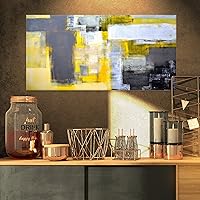 Designart Grey and Yellow Blur Abstract-Canvas Art Print, 32 x 16