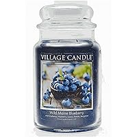 Village Candle Wild Maine Blueberry Large Glass Apothecary Jar Scented Candle, 21.25 oz, Dark Blue