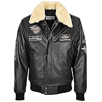 Mens Real Leather Bomber Jacket Detachable Collar Aviator Style Pilot-N