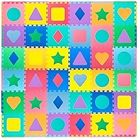 ProSource Kids Foam Puzzle Floor Play Mat with Shapes & Colors 36 Tiles, 12